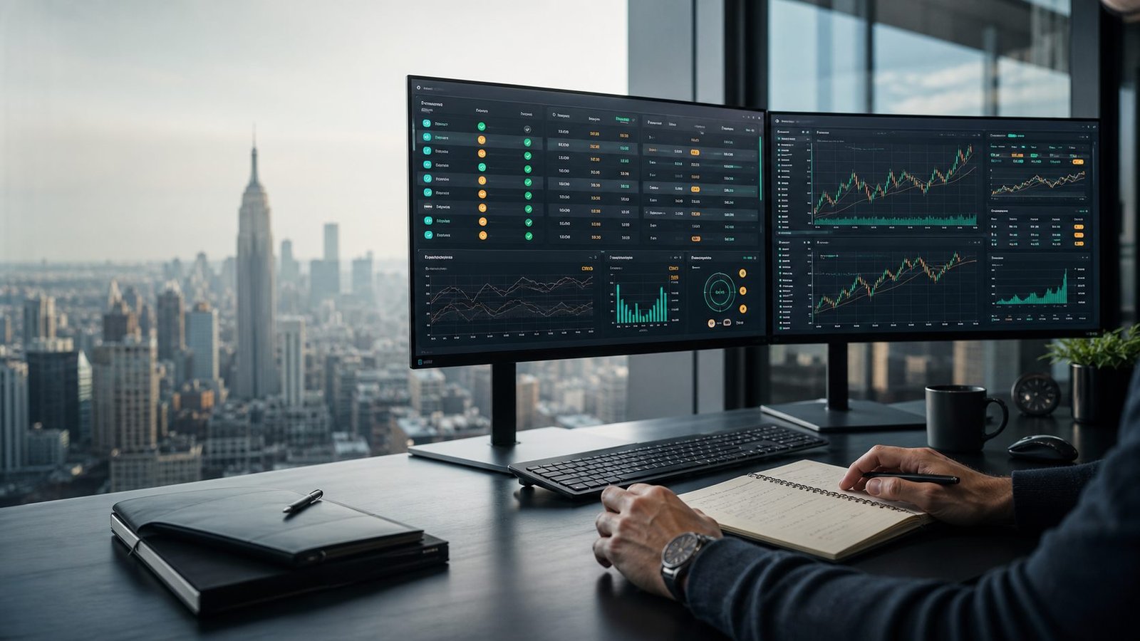 Prop firm challenge comparison dashboard on a professional trading desk